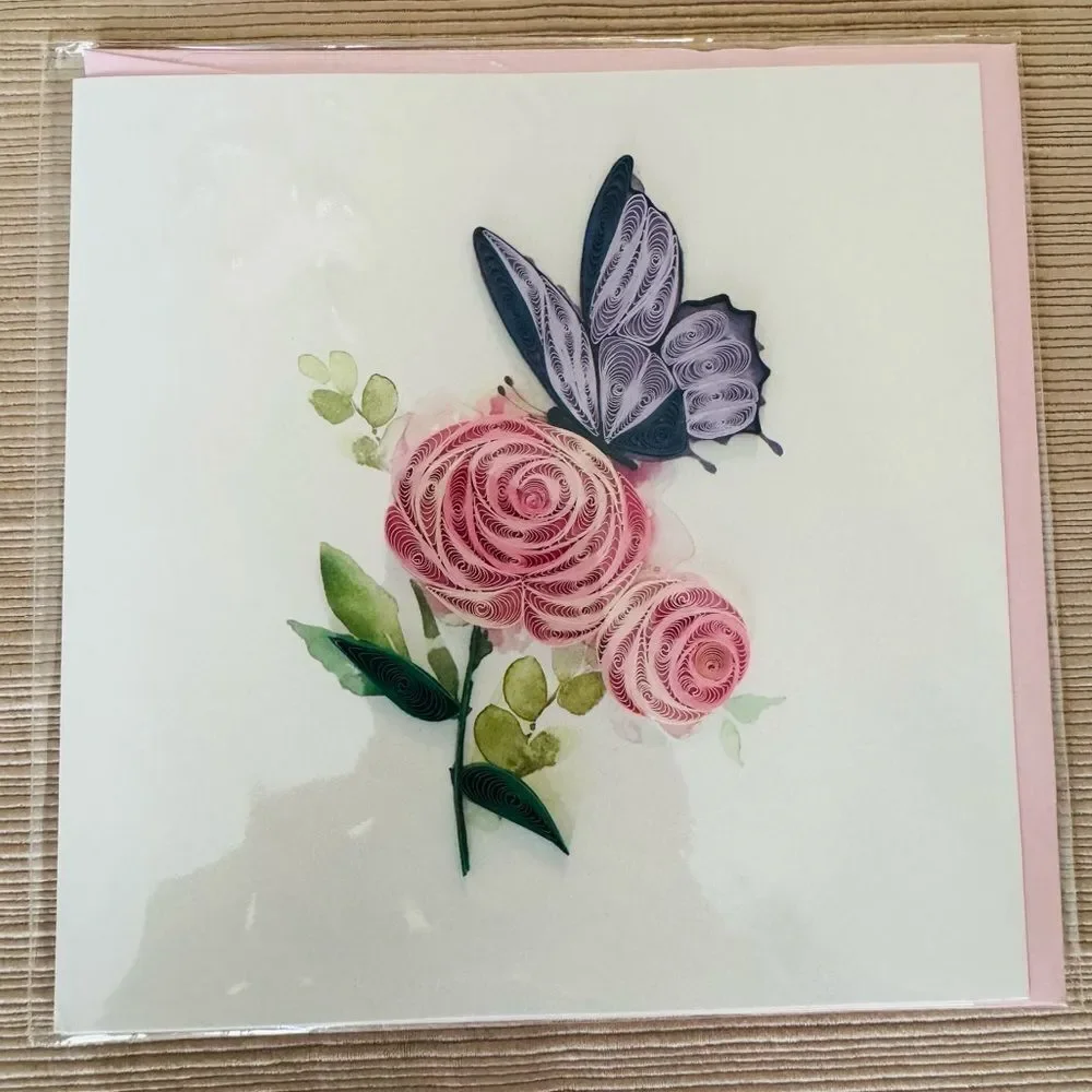 Butterfly Floral Quilling Art Spring Floral Greeting Card